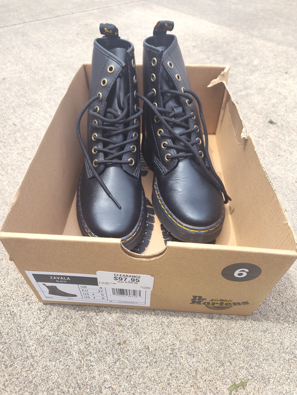 Dr. Martens Black Leather Lace-Up Boots with Yellow Stitching